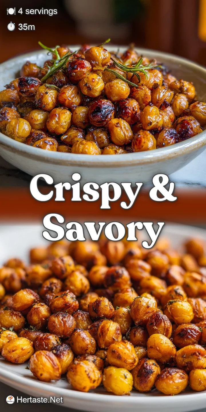 Close-up of crispy roasted chickpeas, showing their wrinkled, golden-brown skins and seasoned coating, inviting a flavorfu...