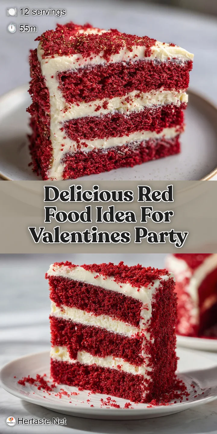 Close-up: Moist, red velvet cake crumb with a rich, cream cheese frosting, speckled with cocoa powder and festive red spri...