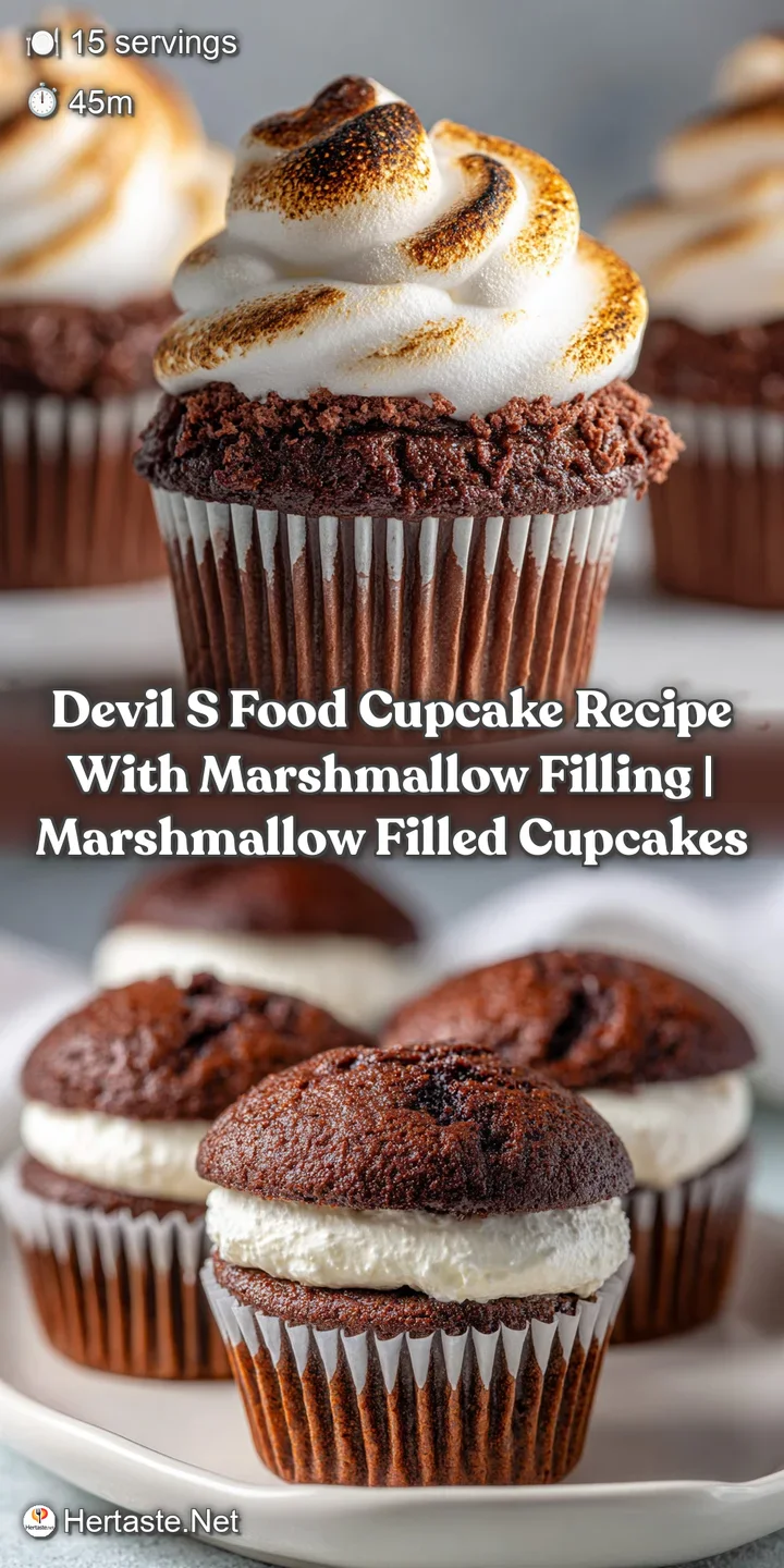Close-up of a devil's food cupcake with a generous marshmallow center and a swirling, creamy chocolate frosting, looks so ...