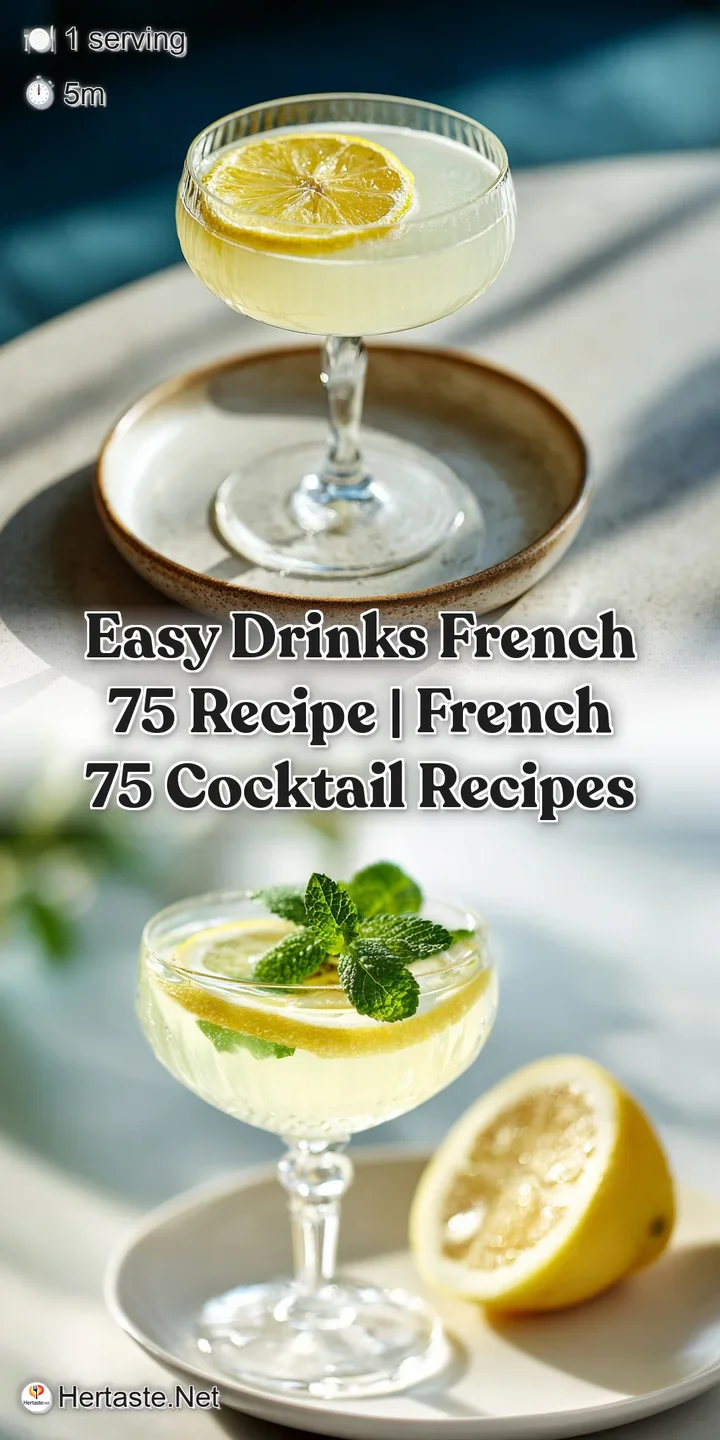 Close-up of a bubbly French 75 cocktail, showing the fine bubbles and a delicate lemon twist, suggesting a refreshing, cel...