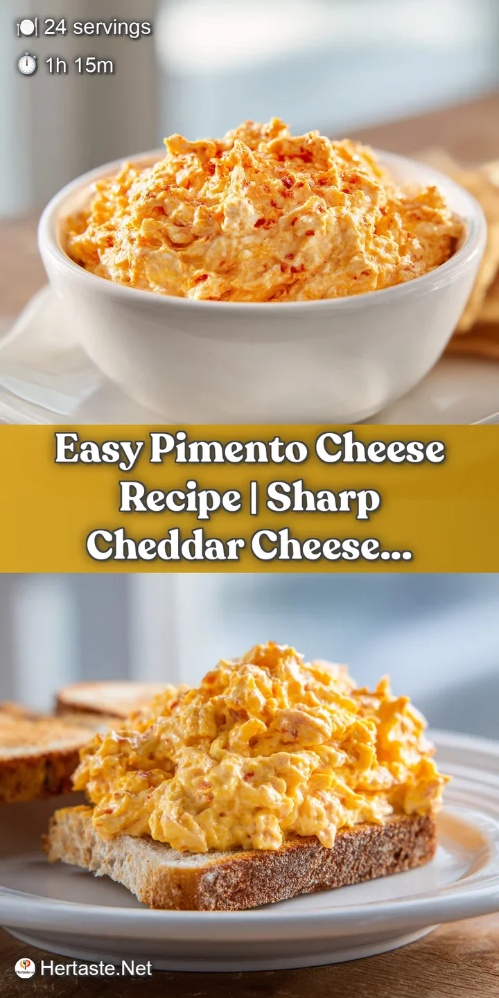 Close-up of pimento cheese, revealing its soft, textured consistency and bright flecks of pimento. Creamy and inviting.