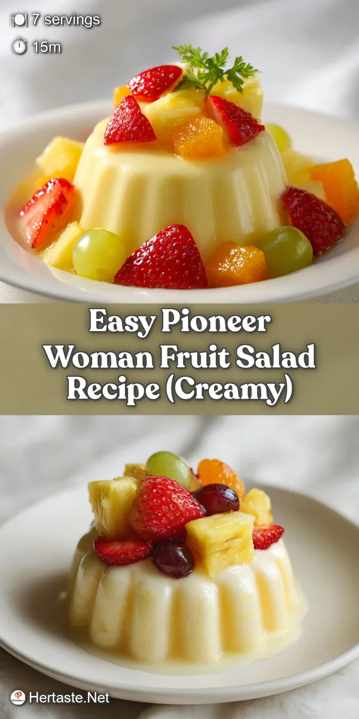 Close-up of juicy mandarin oranges and red cherries coated in a thick, velvety cream with tiny marshmallow pieces.