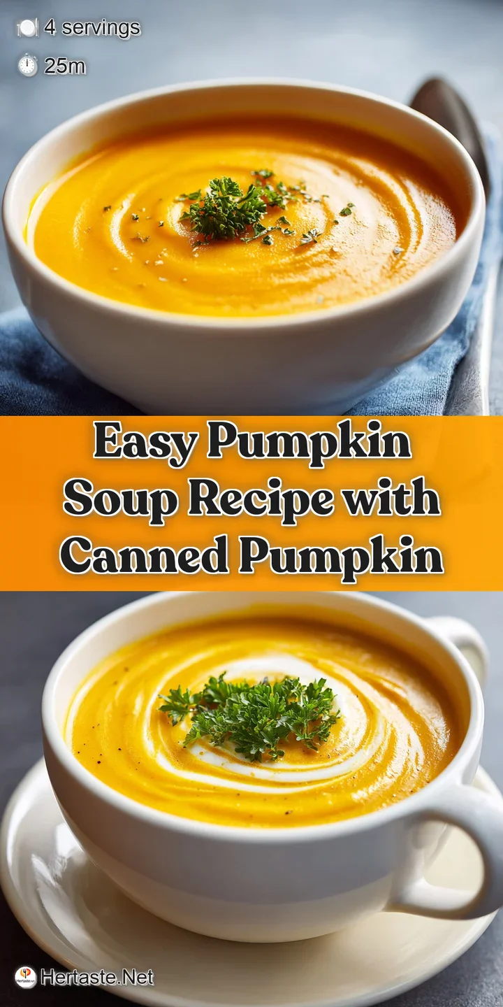 Close-up of rich, velvety pumpkin soup, highlighting the vibrant orange hue and the delicate garnish of fresh herbs and a ...