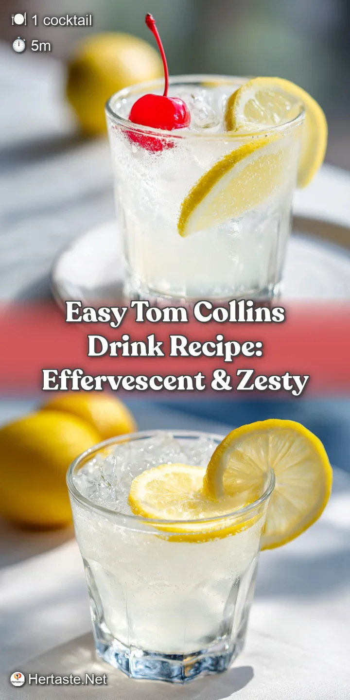 Close-up of a Tom Collins: condensation beads on the glass, showcasing the drink's icy chill and citrus garnish.