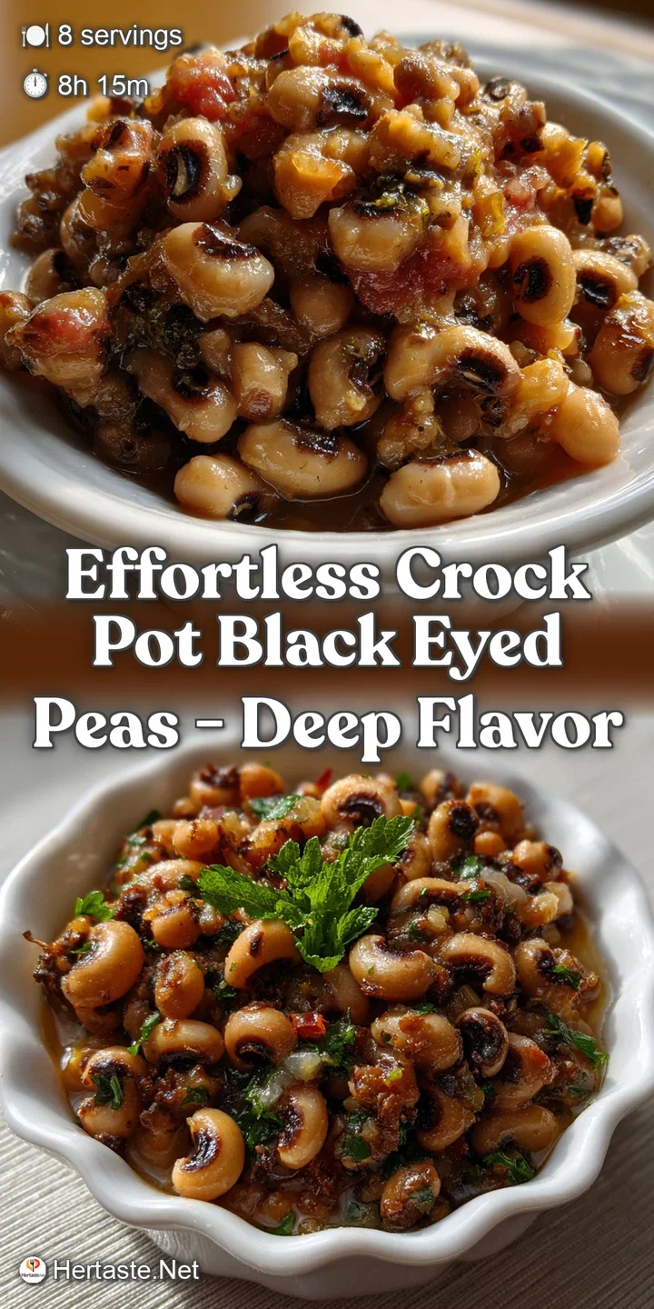 Close-up of a bubbling pot of rich, dark black-eyed peas, perfectly seasoned with visible spices, with a comforting warmth...