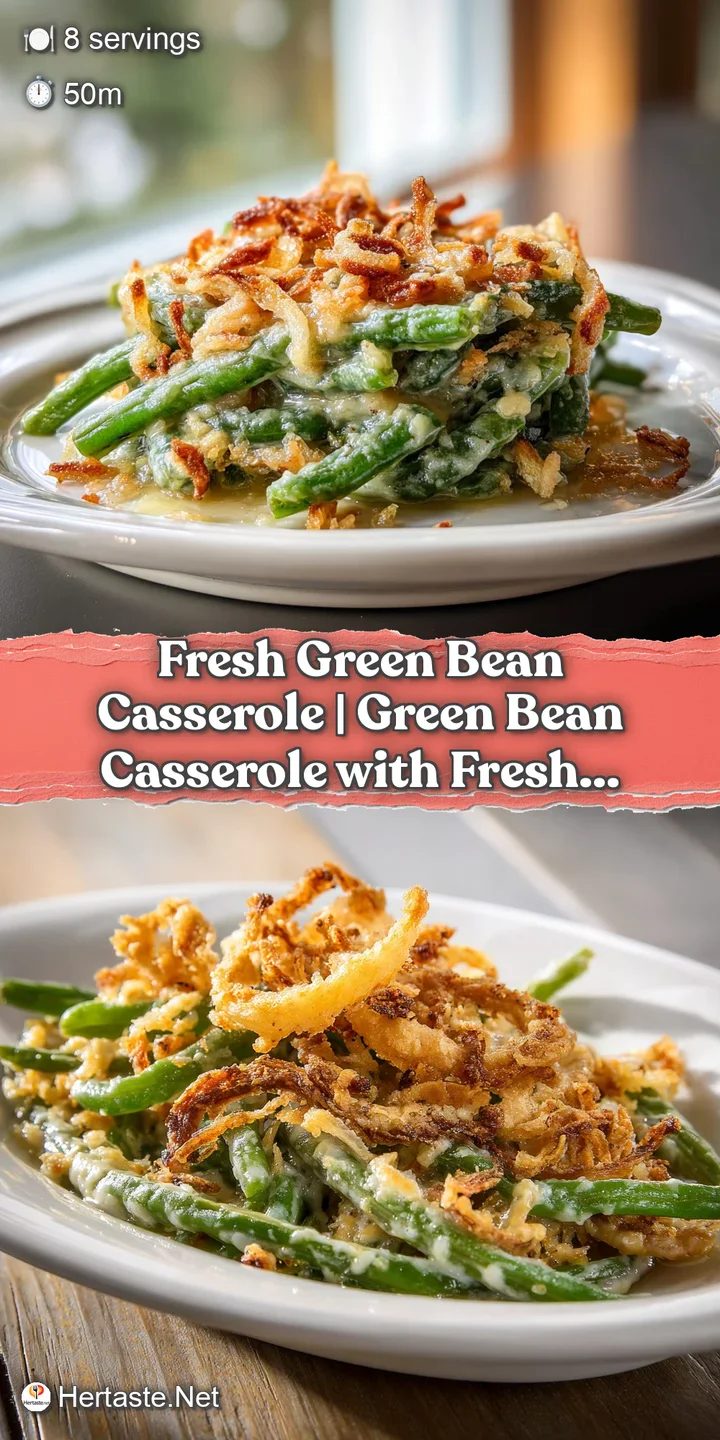 Close-up of green bean casserole; the warm, bubbling mushroom sauce contrasts with the crisp, golden fried onion topping.