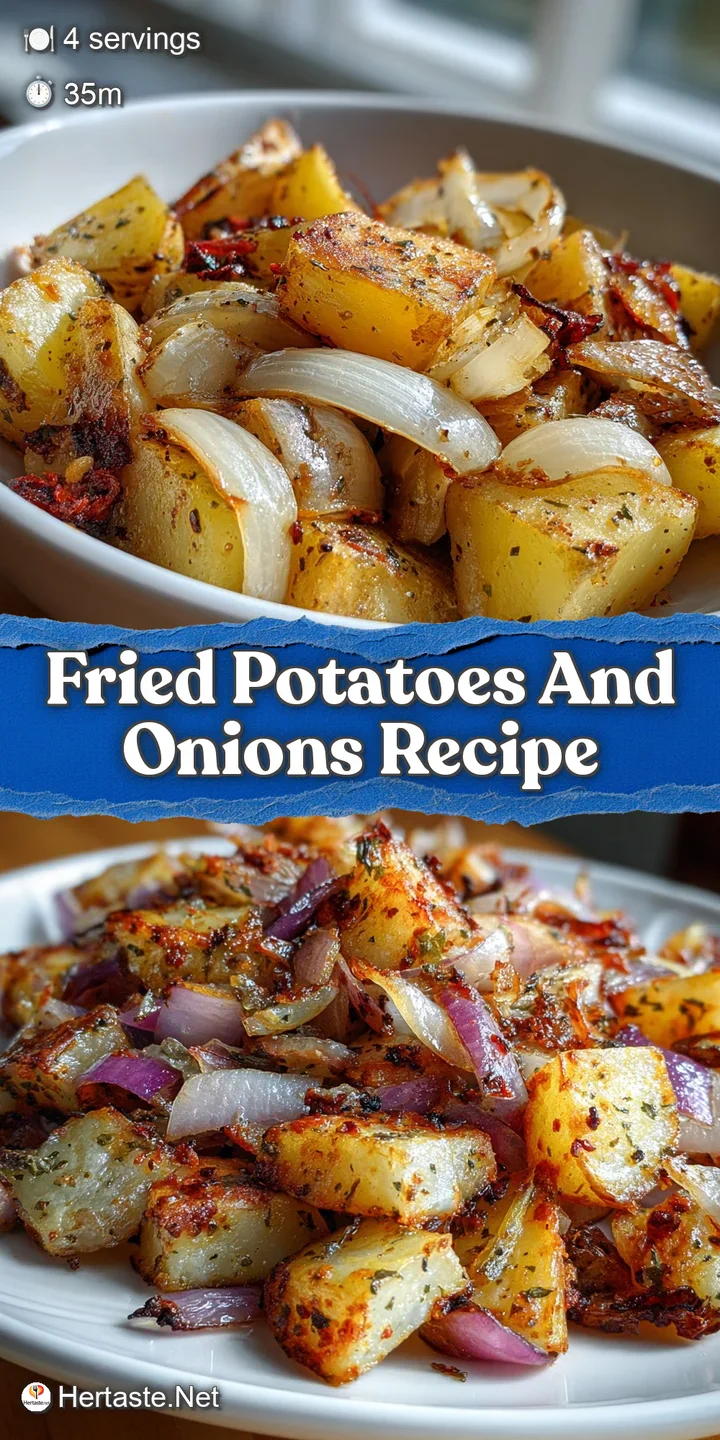 Close-up reveals the texture of perfectly fried potatoes and onions, with browned, crispy edges and soft, tender centers.