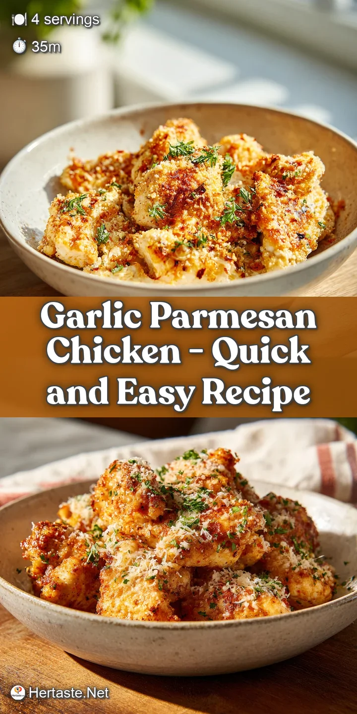 Close-up of tender, juicy chicken with a golden crust, coated in a luxurious, herb-flecked garlic sauce.