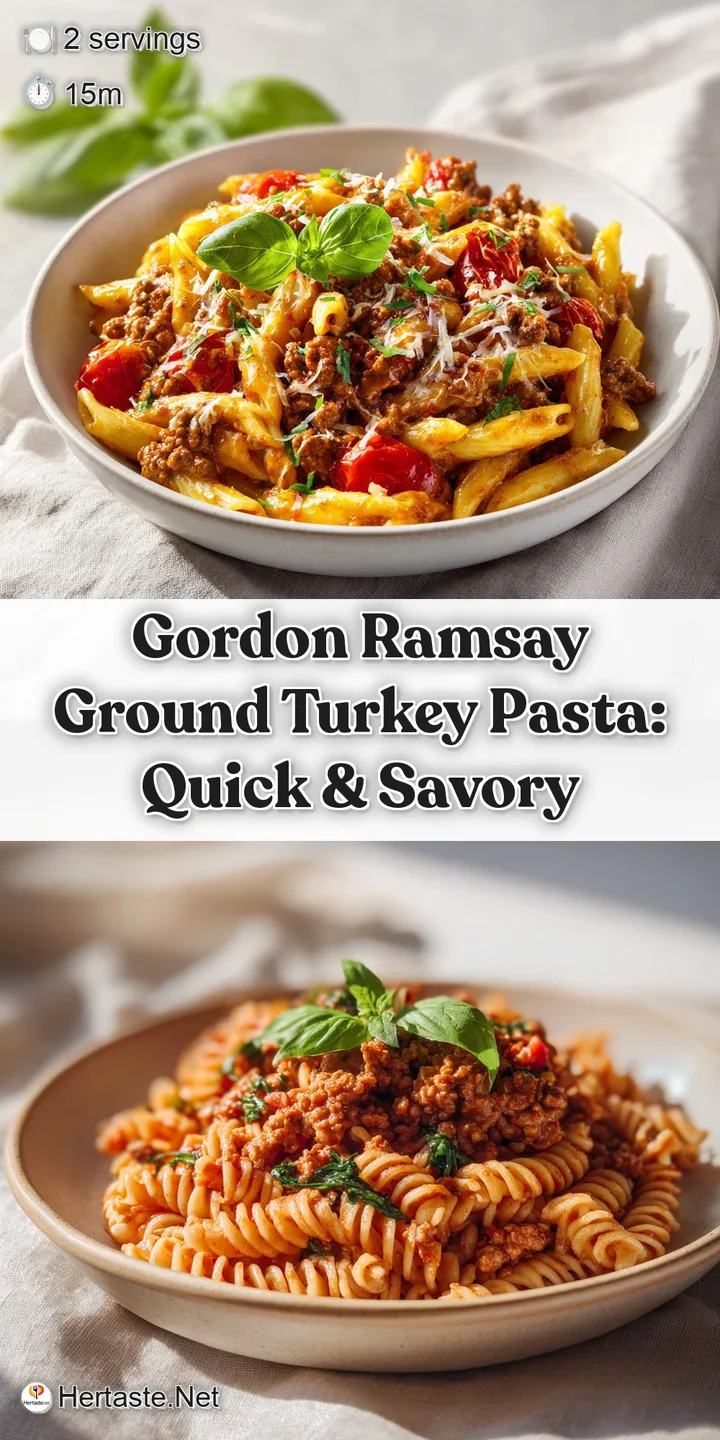 Close-up of the ground turkey pasta, with rich, dark flecks of seasoning and juicy tomato sauce. Steam rises temptingly.