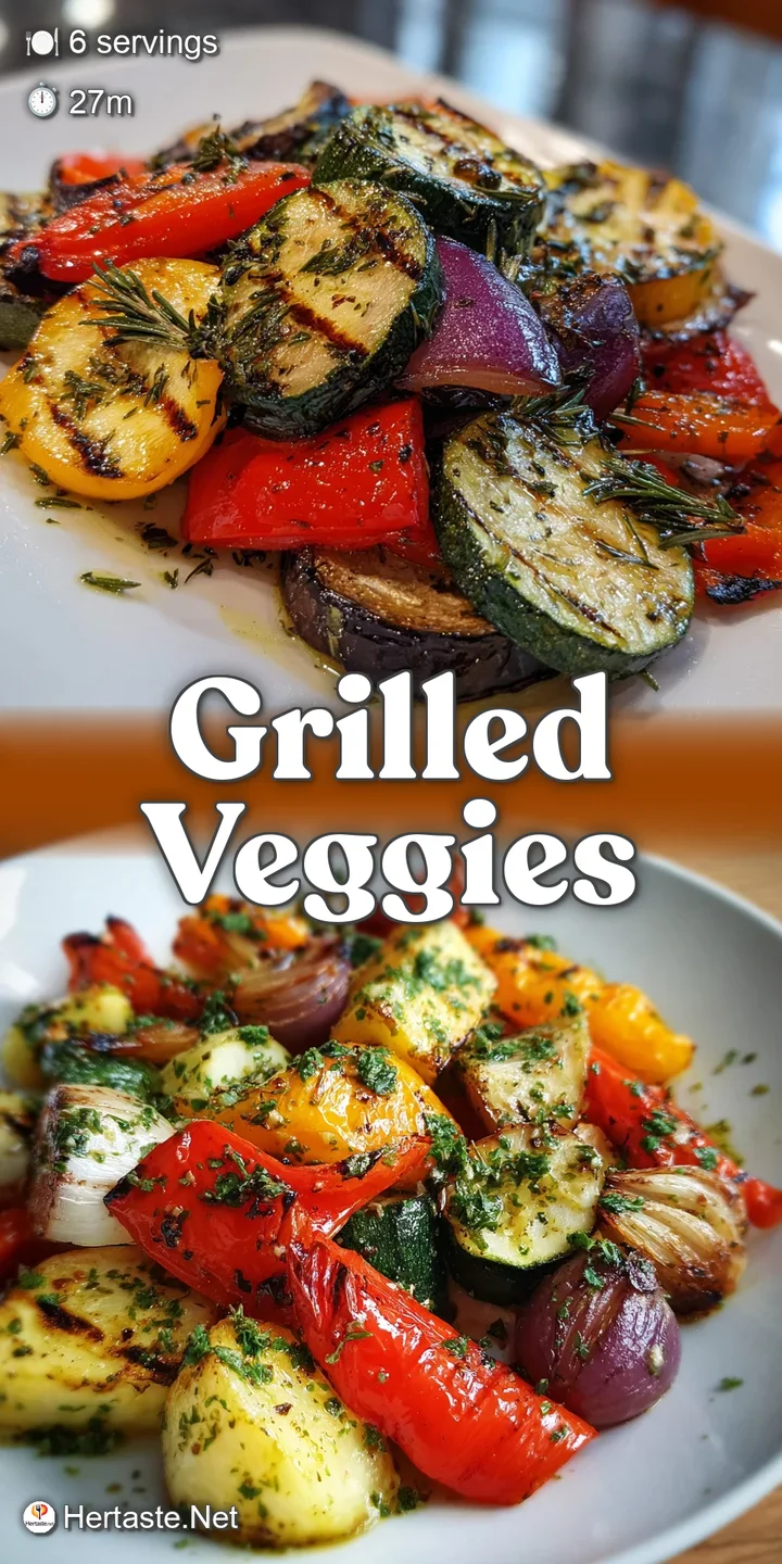 Close-up view of perfectly grilled vegetables, showing char marks and glistening with olive oil, enticing flavors in every...