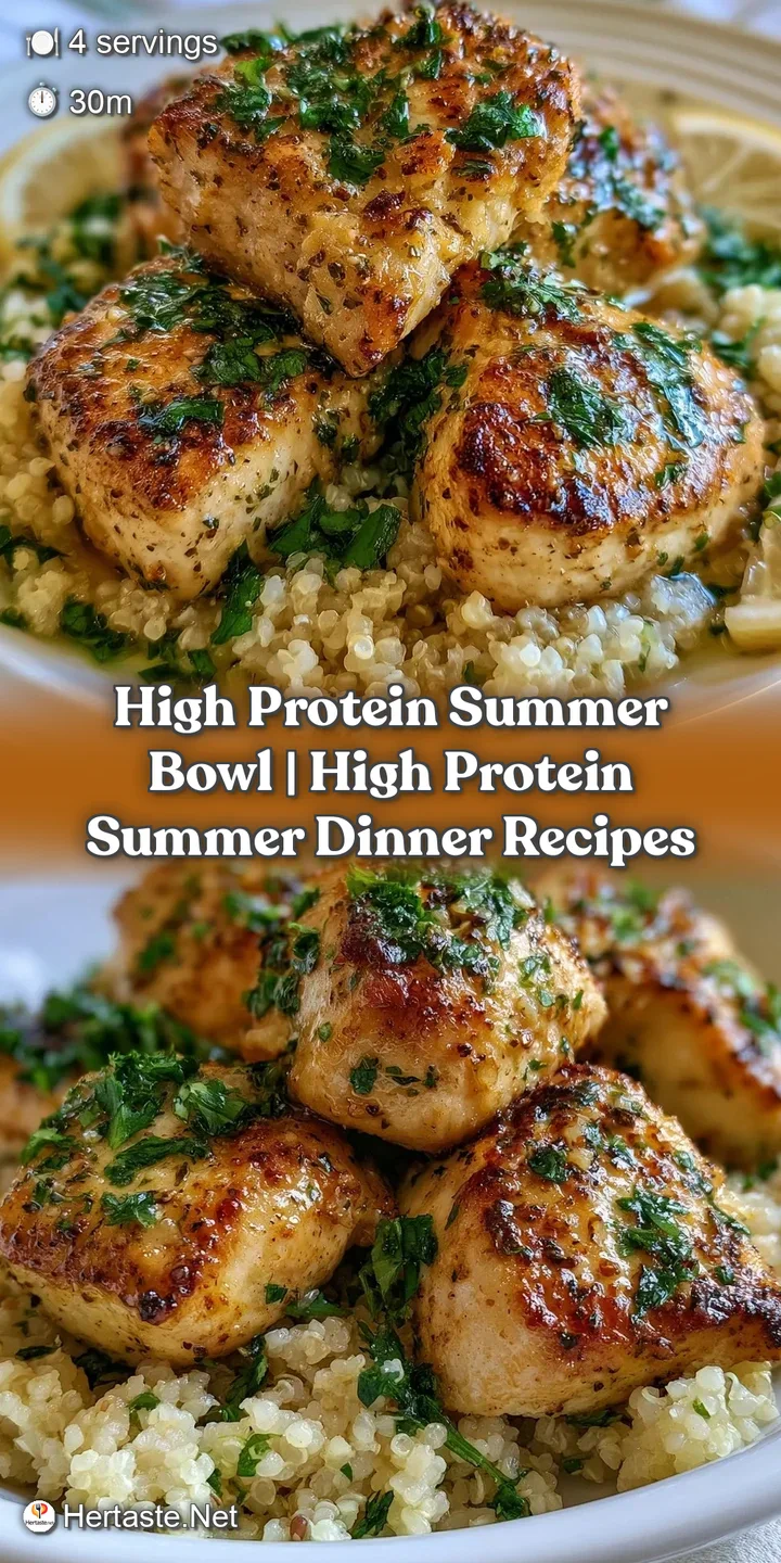 Close-up of juicy pan-seared protein with charred edges resting atop a bed of fluffy quinoa and fresh avocado.