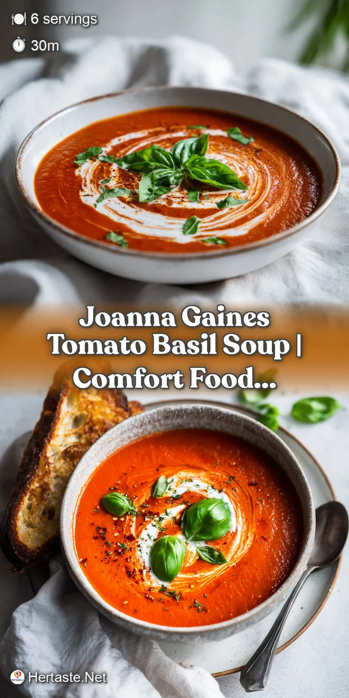 Close-up of velvety smooth red soup with a creamy white swirl and fresh basil, steam rising from the warm surface