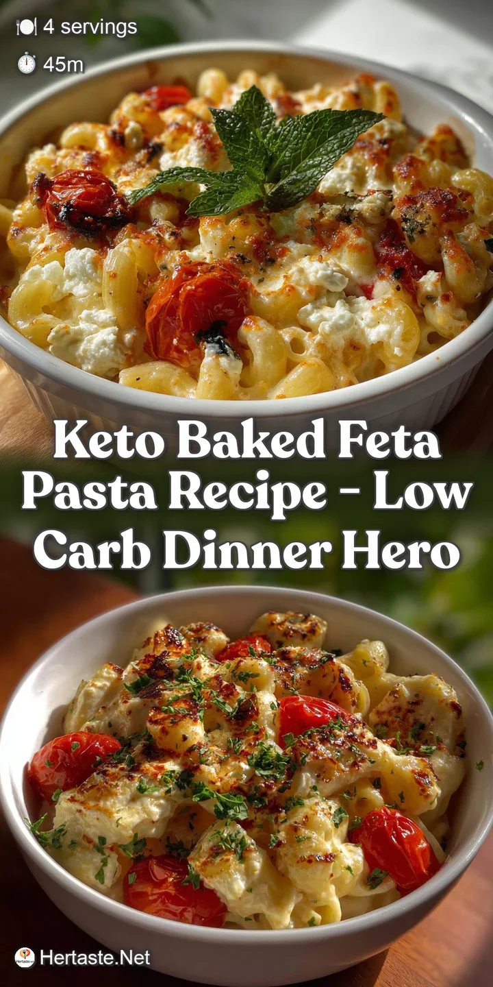 Creamy baked feta pasta with vibrant red tomatoes, glistening olive oil, and fresh herbs, promising a rich, comforting bite.