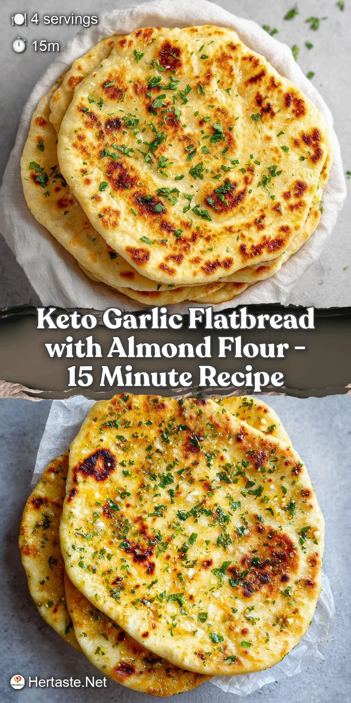 Close-up shot of a keto garlic flatbread highlighting the melted cheese, golden-brown crust, and fragrant garlic. Irresist...