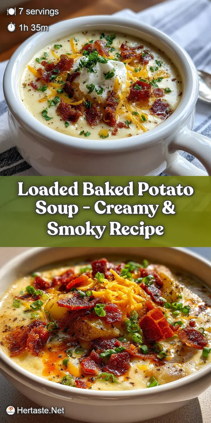 Close-up shot of smoky potato soup: bits of crisp bacon, vibrant chives, and creamy sour cream, promising rich flavor.