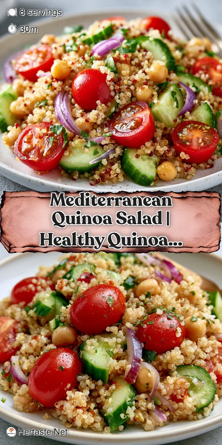 Extreme close-up of glistening quinoa grains tossed with bright red cherry tomatoes and creamy white feta crumbles.