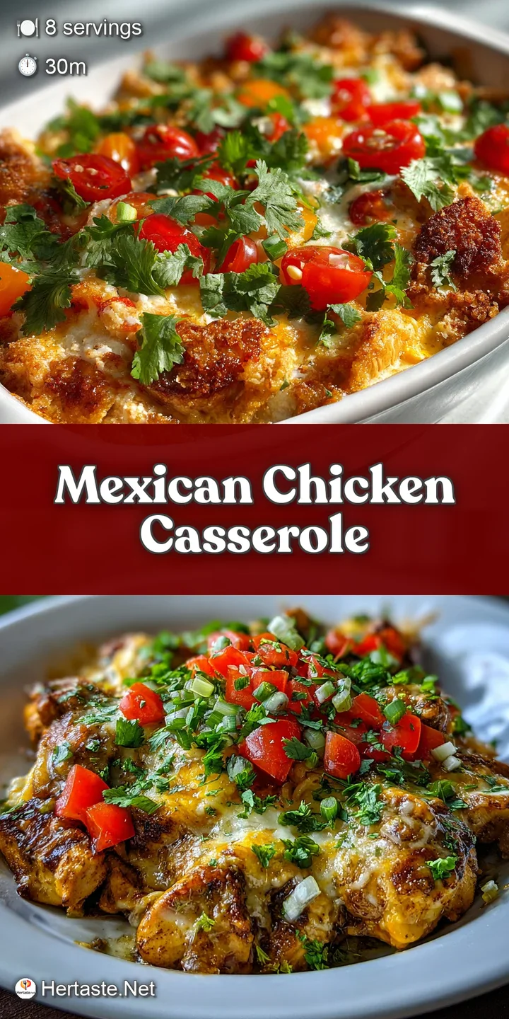 Close-up of a warm, cheesy casserole showing juicy shredded chicken and bright pops of red, green, and yellow.