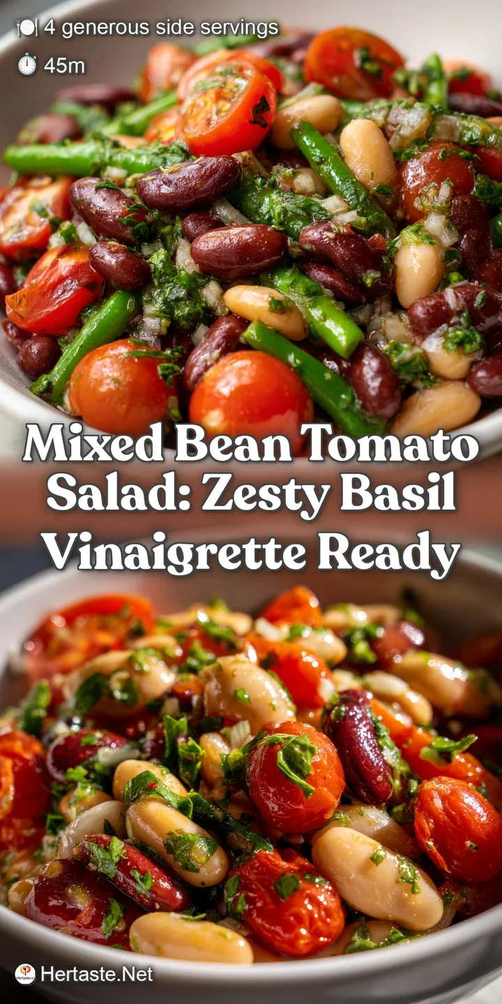 Mixed Bean Tomato Salad: Zesty Basil Vinaigrette Ready
