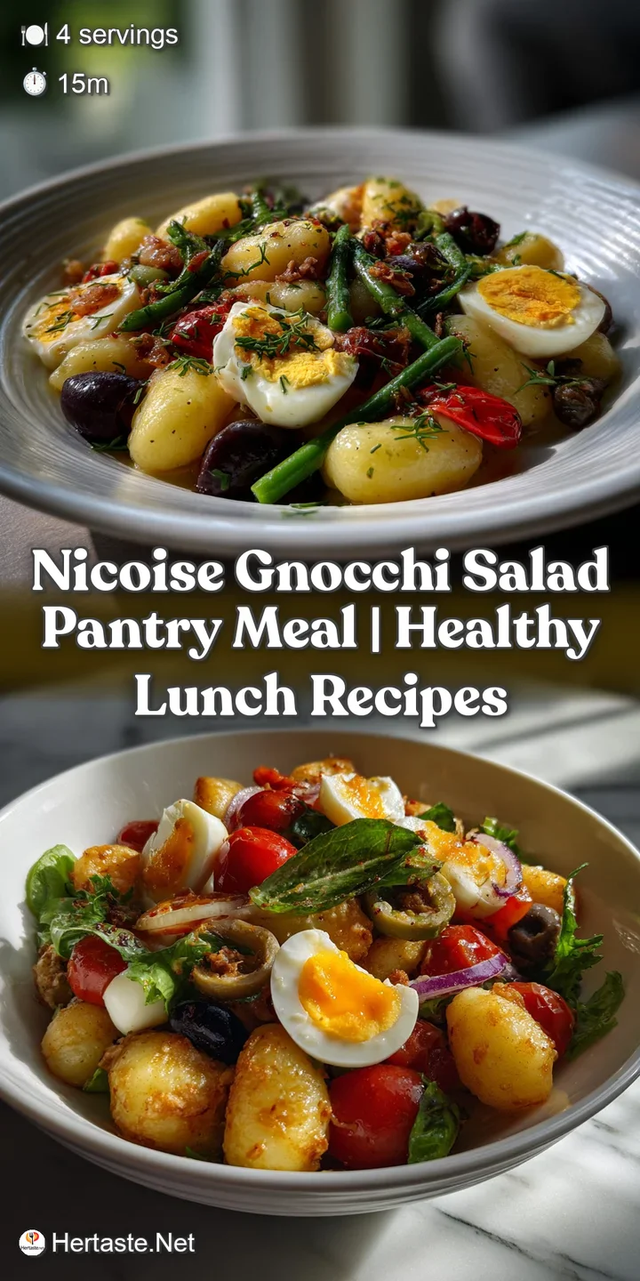 Close-up of crispy gnocchi tossed with fresh tomatoes and herbs, contrasted by tender tuna, offering a tantalizing texture...