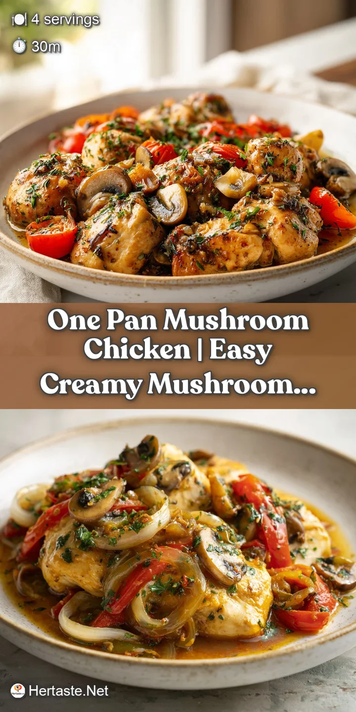 A close-up captures the glistening creamy sauce coating tender chicken and savory mushrooms.
