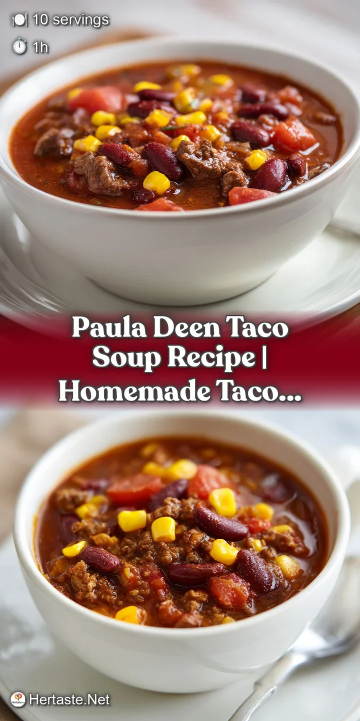 Close-up of steaming, rich red-brown soup with visible chunks of ground beef, corn, and kidney beans in a thick broth.