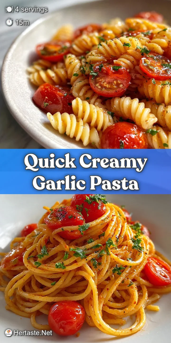 Close-up of vibrant tomato pasta, the creamy sauce clinging to each strand, highlighting the fresh garlic and basil's brig...
