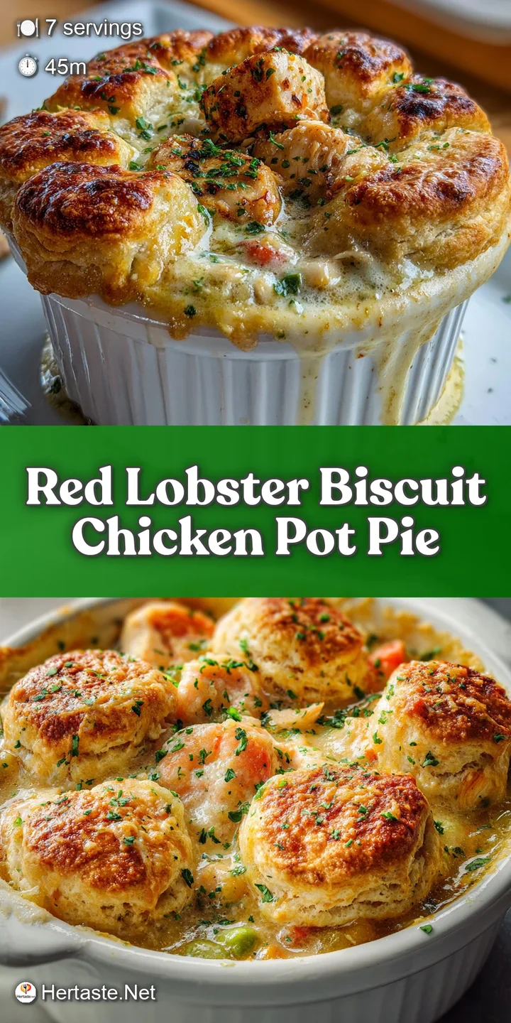 Close-up of a steaming, creamy chicken pot pie with a savory biscuit crust. Visible herbs add flecks of green. Inviting an...