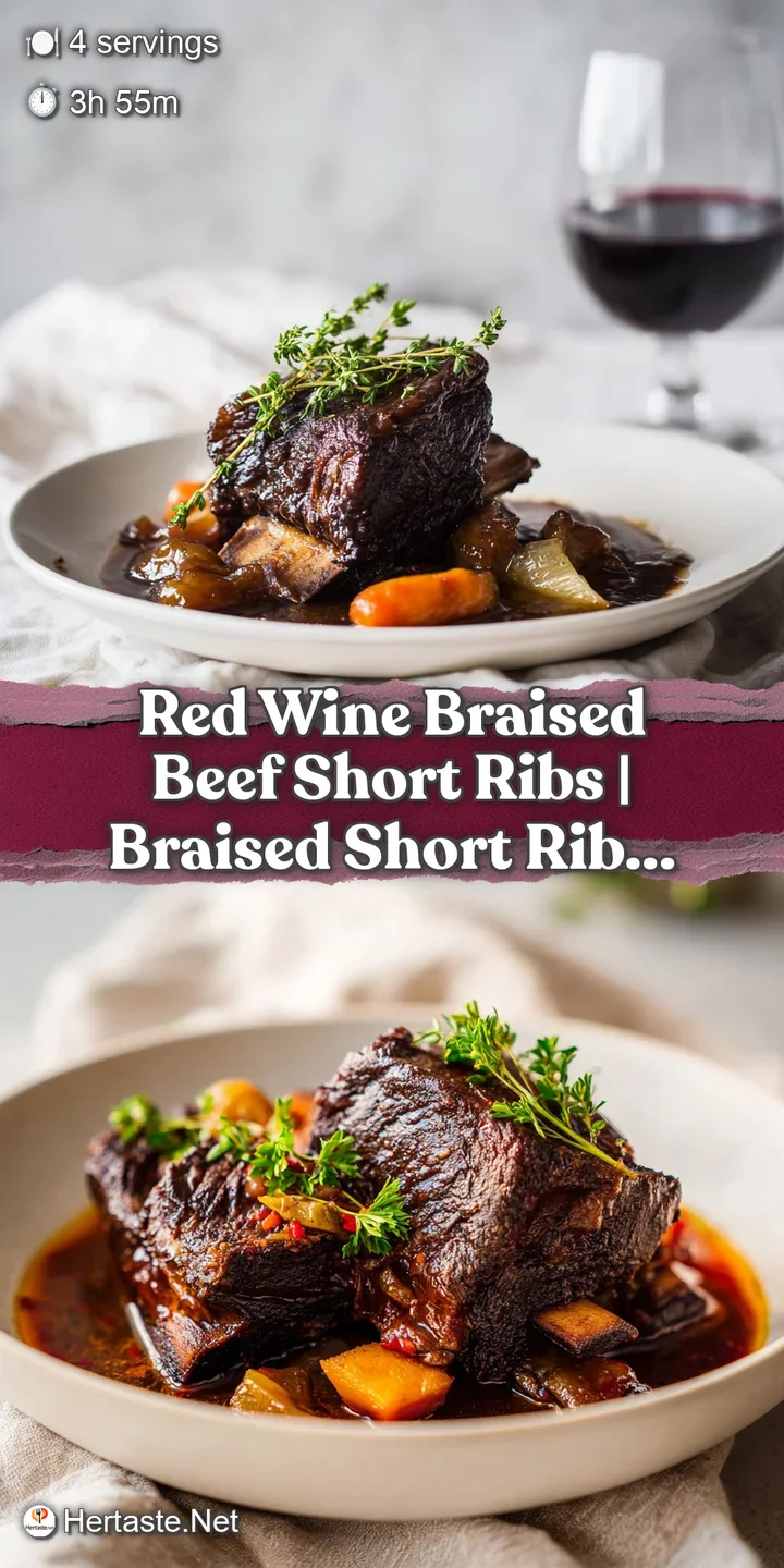Juicy, slow-cooked short ribs with a deeply caramelized crust, melting in a luxurious red wine reduction.