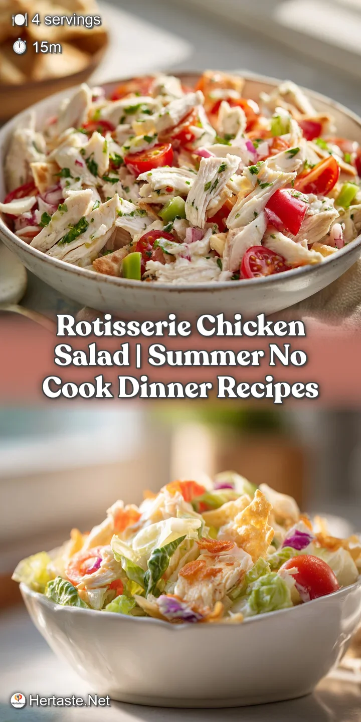 Close-up of tender rotisserie chicken pieces nestled amongst bright red cherry tomatoes and leafy greens.