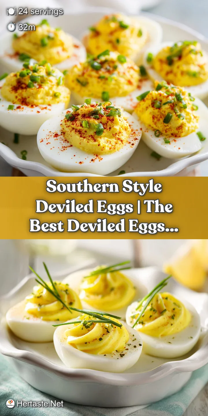 Golden-yellow centers peek from creamy deviled egg halves, speckled with fresh green herbs.