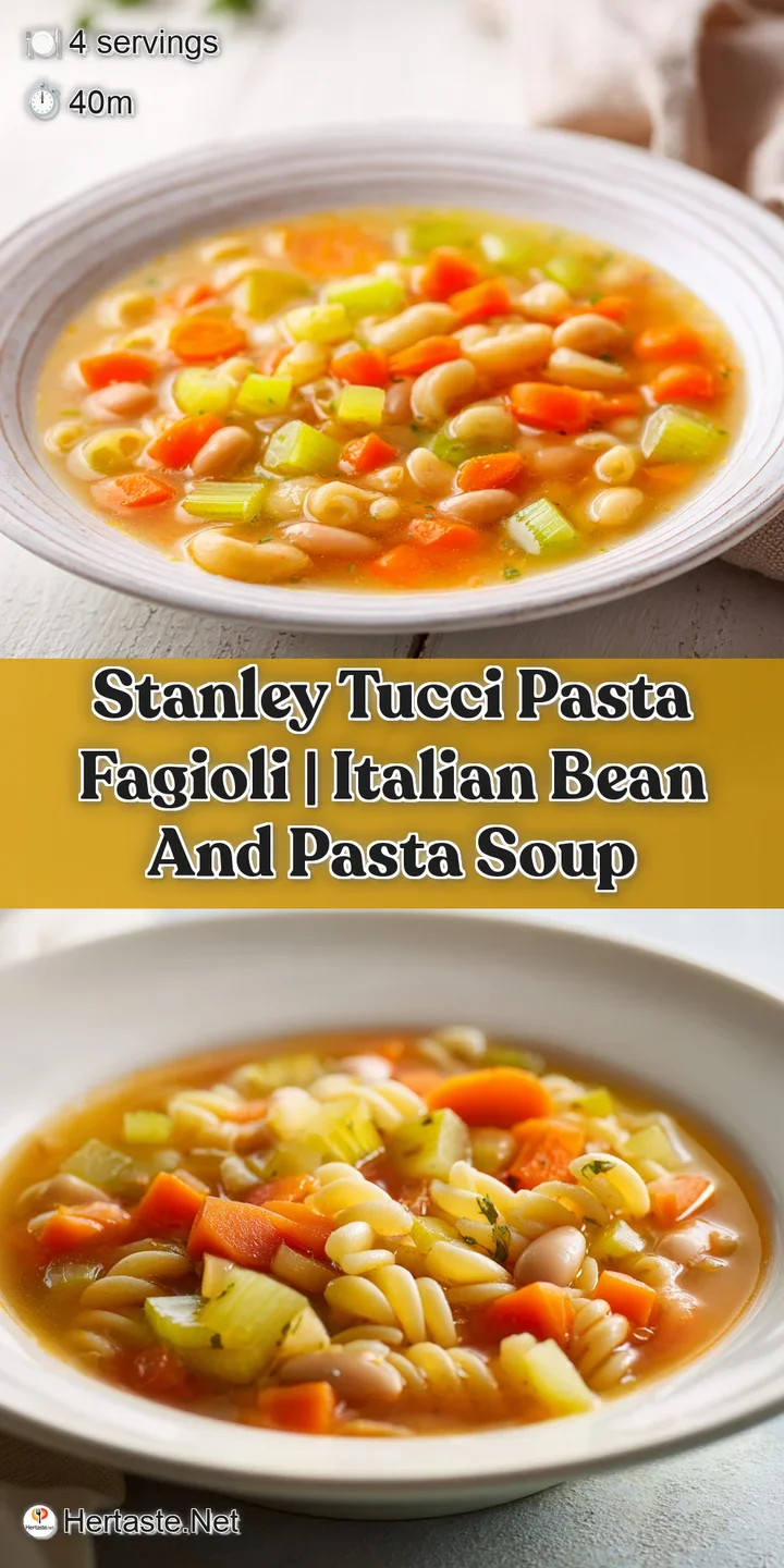 Close-up of creamy cannellini beans and al dente pasta submerged in a thick, aromatic tomato-based vegetable broth.