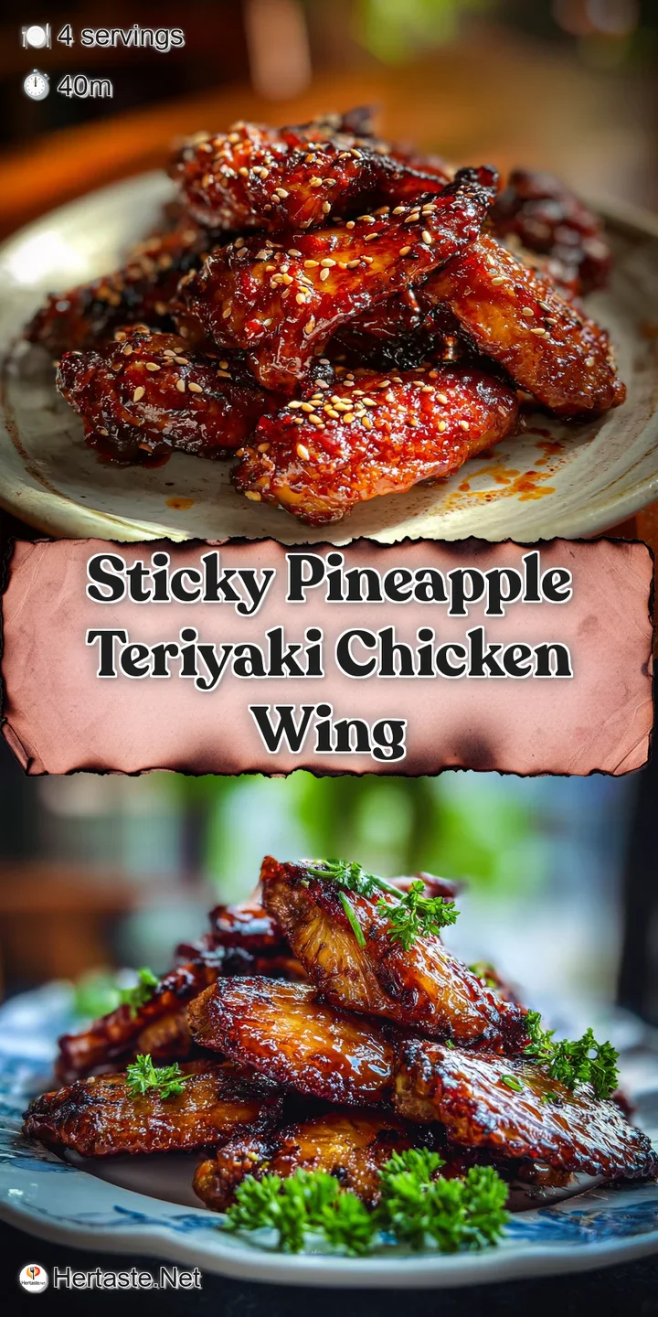 Close-up of juicy teriyaki chicken wing with pineapple bits. Shiny, caramelized glaze. A delicious blend of sweet & savory.