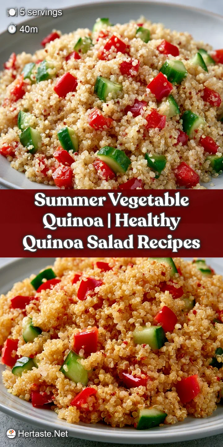 Macro shot of fluffy white quinoa mixed with charred corn, juicy cherry tomatoes, and vibrant green zucchini.
