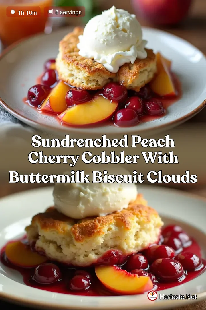 SunDrenched Peach Cherry Cobbler with Buttermilk Biscuit Clouds