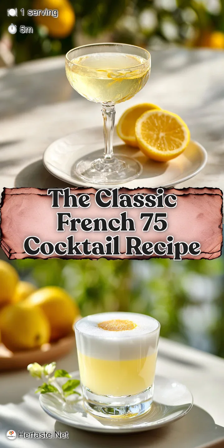 Close-up of a bubbly, refreshing French 75. Condensation clings to the glass, hinting at its cool, crisp taste.