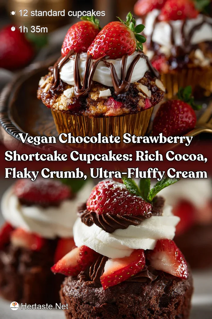 Vegan Chocolate Strawberry Shortcake Cupcakes: Rich Cocoa Flaky Crumb Ultra-Fluffy Cream