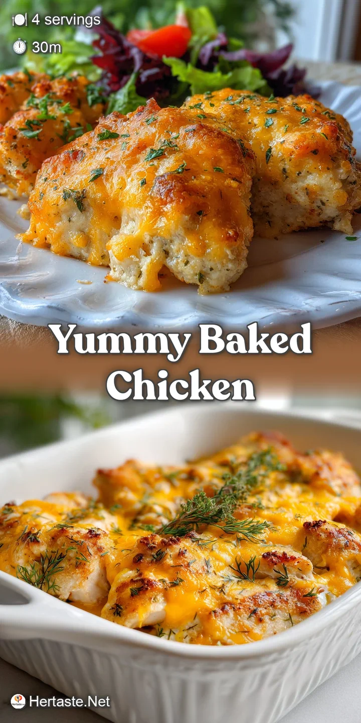 Close-up view of melted cheddar cheese bubbling atop a tender chicken breast coated in a creamy ranch sauce. Golden, savor...