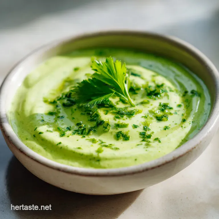 Lush green Aji Verde sauce drizzled artfully over grilled chicken, vibrant against a white plate. Fresh herbs sprinkled.