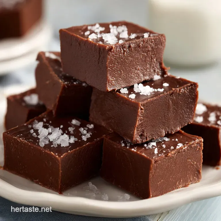 A velvety square of dark fudge, dusted with cocoa powder, sits on a stark white plate.