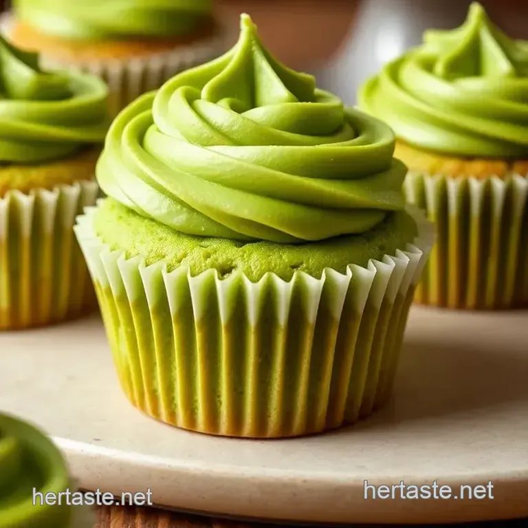 Fluffy Matcha Cupcakes with Whipped Vanilla Bean Frosting presentation