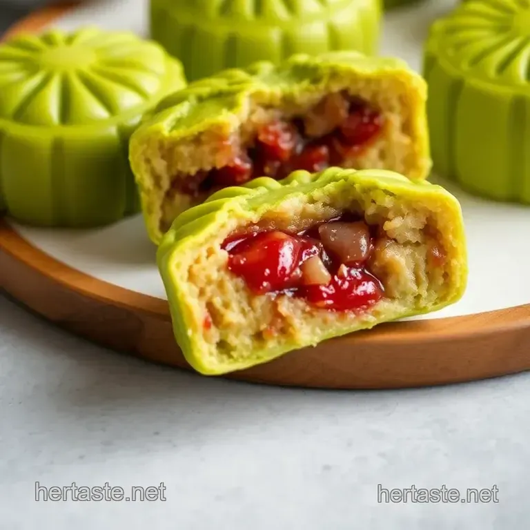 Baked Matcha Mooncakes with Red Bean Delight presentation