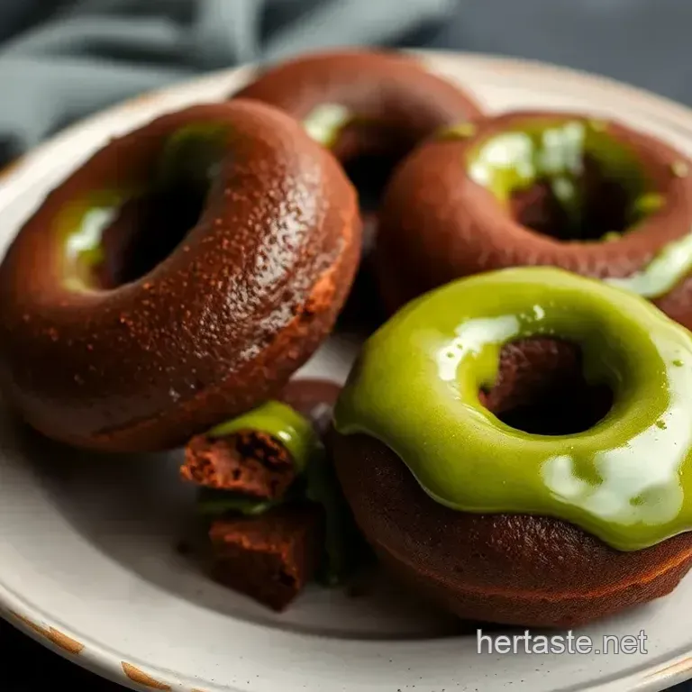Baked Chocolate Donuts with Matcha Ganache
