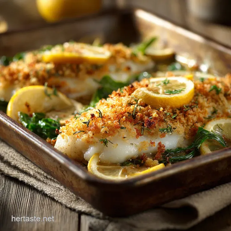 Baked Flounder: Flawless Lemon Herb Bake with Crispy Parmesan Crumb presentation