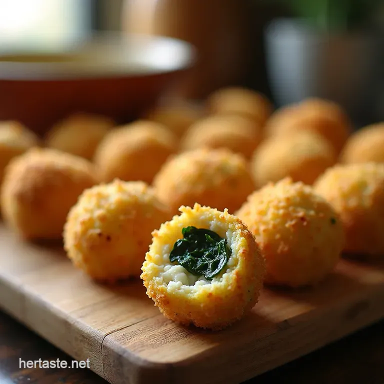 Golden Baked Arancini with Lemony Ricotta Spinach Filling presentation