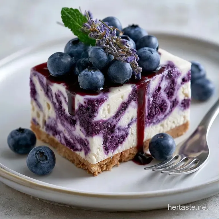 Elegant scoops of chilled purple mousse served on a white plate with a glossy berry syrup drizzle and mint.