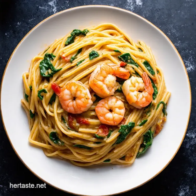 Bursting Tomato Spinach Garlic Shrimp Pasta