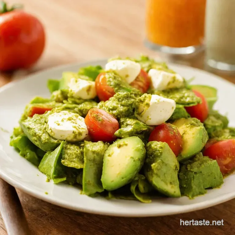 Caprese Avocado Salad with Mozzarella Pesto and Toma presentation
