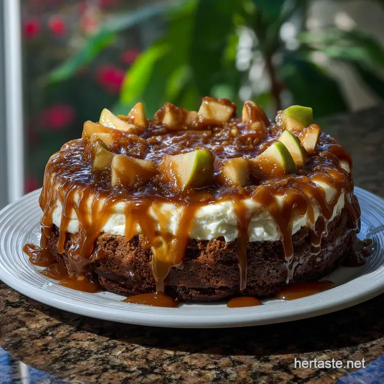 The Ultimate Caramel Applebrownie Cheesecake Recipe presentation