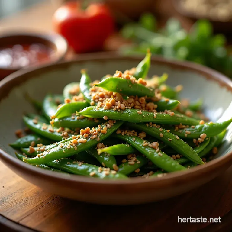 The Proper Side Caramelized Garlic Toasted Sesame Snap Peas presentation