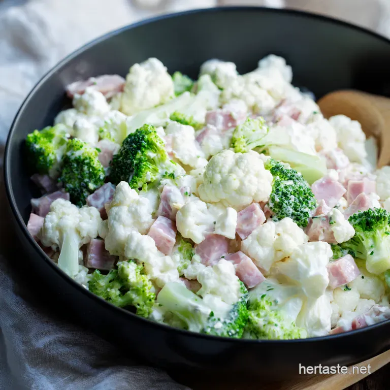 Cauliflower Broccoli Ham Salad Low Carb Keto presentation